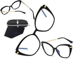 Camerazar Elegantné mačacie okuliare s antireflexnými sklami, čierne, kov-polykarbonát-plast, 141x144 mm
