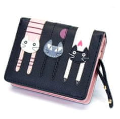 Camerazar Elegantná dámska peňaženka so vzorom mačky, čierna ekokoža, 12x9x3 cm