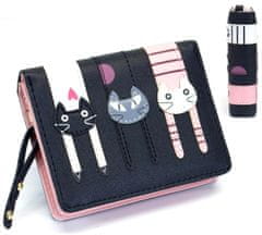 Camerazar Elegantná dámska peňaženka so vzorom mačky, čierna ekokoža, 12x9x3 cm