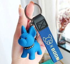 Camerazar Prívesok na kľúče s buldogom, modrý, z nerafinovaného kovu a gumy, 10 cm