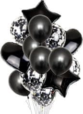 Camerazar Sada 14 balónov s hviezdičkami na svadbu a narodeniny, čierne, latex a fólia, 45 cm