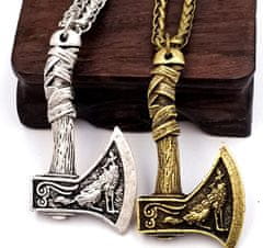 Camerazar Pánsky náhrdelník s vikingskou sekerou, striebro, zliatina kovov, s opletením z líščieho chvosta