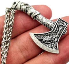 Camerazar Pánsky náhrdelník s vikingskou sekerou, striebro, zliatina kovov, s opletením z líščieho chvosta