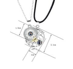 Camerazar Dvojitý magnetický náhrdelník s motívom mesiaca a slnka, strieborná a čierna farba, dĺžka 50+5 cm, zliatina kovov