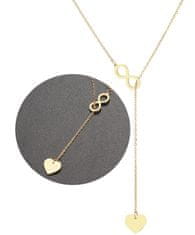 Camerazar Dlhý náhrdelník s príveskami srdca a nekonečna, zlato, chirurgická oceľ 316L, dĺžka 60 cm