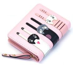 Camerazar Elegantná dámska peňaženka so vzorom mačky, ružová koženka, 12x9x3 cm