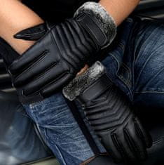 Camerazar Pánske zimné rukavice s medvedíkom, čierne, polyuretán a umelá kožušina, 25x12 cm