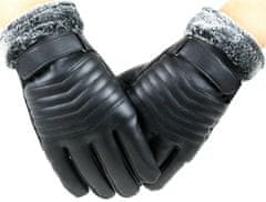 Camerazar Pánske zimné rukavice s medvedíkom, čierne, polyuretán a umelá kožušina, 25x12 cm