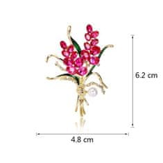 Flor de Cristal Flamenco Mystique Krištáľová brošňa v tvare kytice kvetov BZ138R, rozmery 4,8 x 6,2 cm, hmotnosť 14 g, bez niklu a chrómu