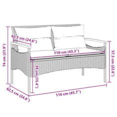 Vidaxl Záhradná lavička s podložkami 116x62,5x74 cm čierna polyratan