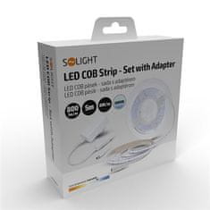 Solight COB LED pásik, sada s adaptérom, vypínač, 5m, 8W/m, 800lm/m, denná modrá