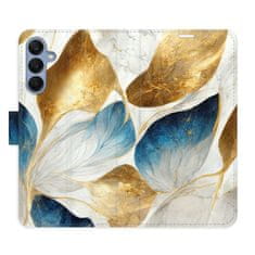 iSaprio Flipové puzdro - GoldBlue Leaves pre Samsung Galaxy A25 5G