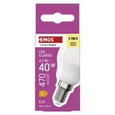 EMOS LED žiarovka Classic Mini Globe / E14 / 4,2 W (40 W) / 470 lm / Teplá biela