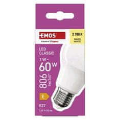 EMOS LED žiarovka Classic A60 / E27 / 7 W (60 W) / 806 lm / teplá biela