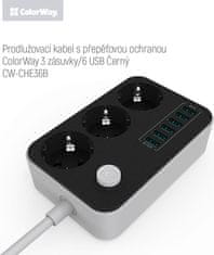 FORTRON COLORWAY Predlžovací napájací prívod/ 3x Schuko/ 6x USB 5V / kábel 1,8m