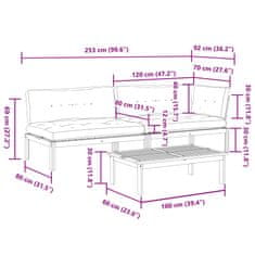 Vidaxl 3-dielna záhradná paletová súprava pohoviek s vankúšmi akácia