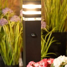LUMILED Záhradná lampa E27 vonkajší stĺpik TAXUS 2 čierny 60 cm s pohybovým senzorom