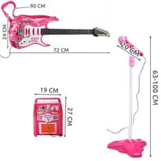 Kruzzel 22407 Detská rocková elektrická gitara na batérie + zosilňovač a mikrofón ružová