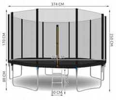 Malatec 3252 Trampolína 366 cm, vonkajšia ochranná sieť, rebrík - VÝPREDAJ