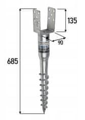 DOMAX Oceľová kotva základne stĺpa 90x685mm šnek