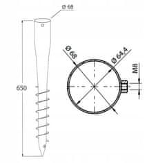 DOMAX Dáždnik tyč základňa oceľ 68x650mm šnek