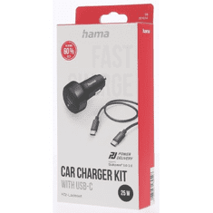 HAMA set: rýchla USB nabíjačka do vozidla USB-C PD/QC 25 W + kábel USB CC 1 m