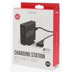 HAMA rýchla stolná USB nabíjačka so stojanom, 2x USB-C PD/QC, 2x USB-A, 60 W