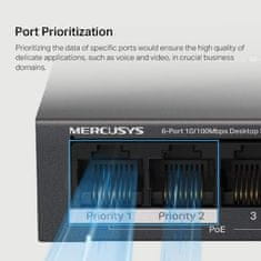 Mercusys MS106LP - 6portový stolný switch 10/100 Mb/s so 4 portami PoE+