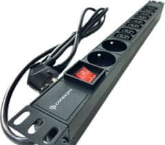 Rozvodný panel Conexpro 19" 8x230V, 16A, čierny, kábel 1,4m, hliníkový