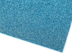 Samolepiace penová guma Moosgummi s glitrami 20x30 cm - modrá svetlá (2 ks)