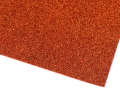 Samolepiace penová guma Moosgummi s glitrami 20x30 cm - oranžová tmavá (10 ks)