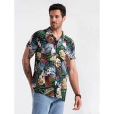 OMBRE Pánske vzorované viskózové tričko s krátkym rukávom V10 OM-SHPS-0113 džungľa MDN125756 XL