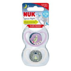 Manuka Health Dojčenský cumlík NUK Space Nights 6-18m 2ks/BOX dievča 6-18 m Fialová