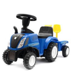 Baby Mix Detské odrážadlo traktor s vlečkou a náradim New Holland modrý