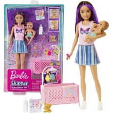 Mattel Bábika Barbie Skipper opatrovateľka s fialovým melírom + bábätko, doplnky