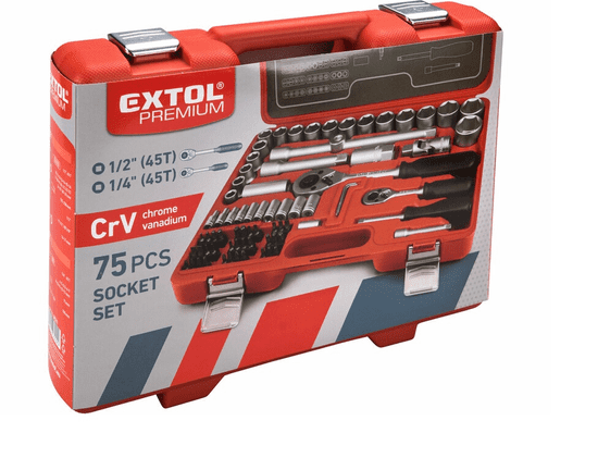 Extol Premium sada nástrčných kľúčov CrV 1/4+1/2" 75ks