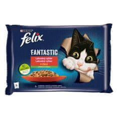 Felix Fantastic Multipack kapsička 4x85g s kuraťom a paradajkami, s hovädzím a mrkvou v želé