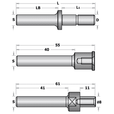 CMT C924 tŕň tanierové frézy s podložkami - S=12, D=M12, L1=39,5 (C92413400)