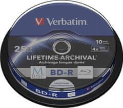 VERBATIM M-DISC BD-R Blu-Ray SL 25GB/ 4x/ Inkjet printable/ 10pack/ spindle