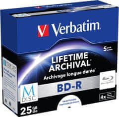 VERBATIM M-DISC BD-R Blu-Ray SL 25GB/ 4x/ Inkjet printable/ jewel/ 5pack