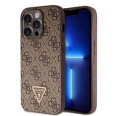 Guess Obal / kryt na Apple iPhone 15 Pro hnedé - Guess PU 4G Strass Triangle Metal Logo