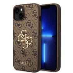 Guess Obal / kryt na Apple iPhone 15 hnedé - Guess PU 4G Metal Logo