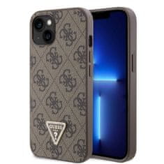 Guess Obal / kryt na Apple iPhone 15 hnedé - Guess PU 4G Strass Triangle Metal Logo