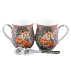 Home Elements  Sada dvoch porcelánových hrnčekov 280 ml s lyžičkami, Mucha tmavá