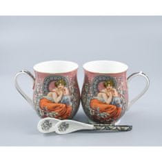 Home Elements  Sada dvoch porcelánových hrnčekov 280 ml s lyžičkami, Mucha tmavá