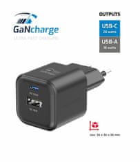 SWISSTEN síťový adaptér GaN 1× USB-C 20W PD + 1× USB-A 18W QC černý (22071110)