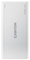 Canyon powerbanka PB-108W, 10000mAh Li-pol, Input 5V (MicroUSB/Lightning - Apple), Output 5V (2xUSB-A), biela