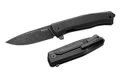 LionSteel MT01B BW Myto Full Old Black vreckový nôž 8,3 cm, Stonewash PVD, titán, rozbíjač skla