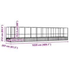 Vidaxl Voliéra s nadstavcom strieborná 1039x207x212 cm oceľ