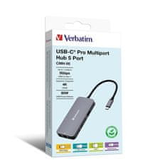 VERBATIM USB Hub USB-C Pro Multiport 5 Port - stříbrný